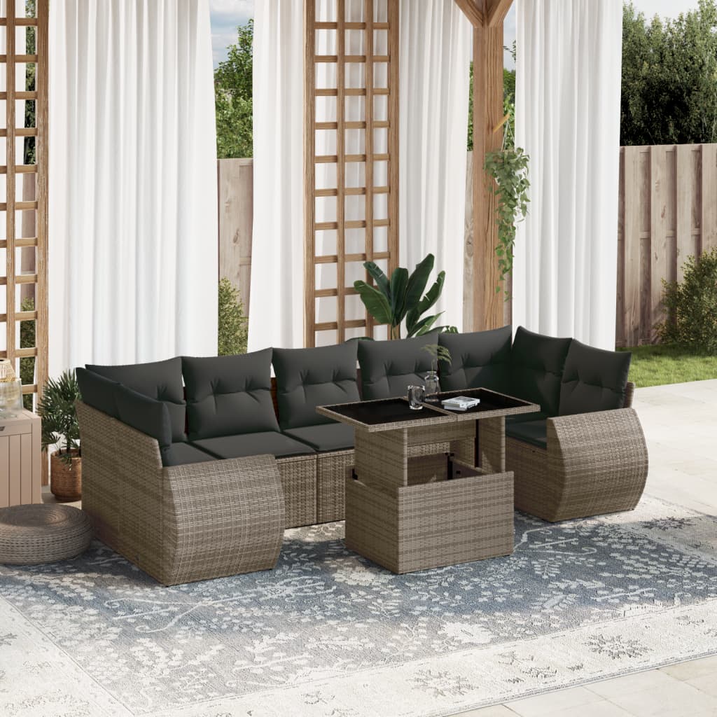 8-delige Loungeset met kussens poly rattan grijs is nu te koop bij PeponiXL, paradijselijk wonen!