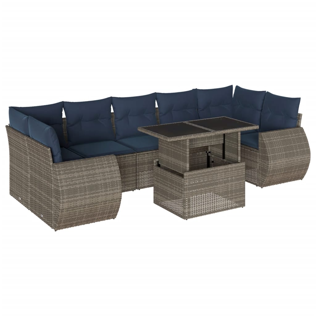 8-delige tuinbankset met kussens, grijs polyrotan is nu te koop bij PeponiXL, paradijselijk wonen!