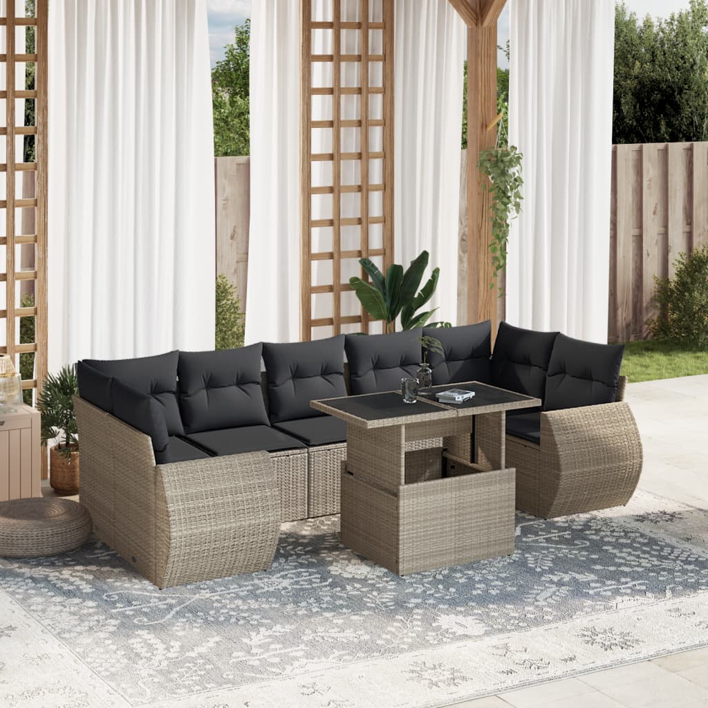 8-delige Loungeset met kussens poly rattan lichtgrijs is nu te koop bij PeponiXL, paradijselijk wonen!