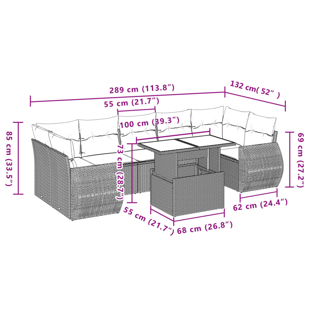 8-delige Loungeset met kussens poly rattan bruin is nu te koop bij PeponiXL, paradijselijk wonen!