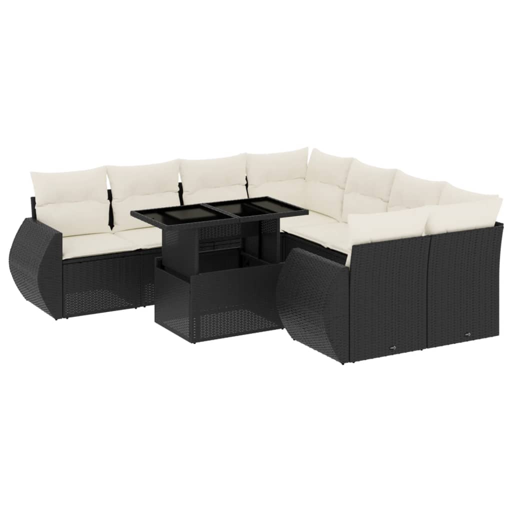 9-delige Loungeset met kussens poly rattan zwart is nu te koop bij PeponiXL, paradijselijk wonen!
