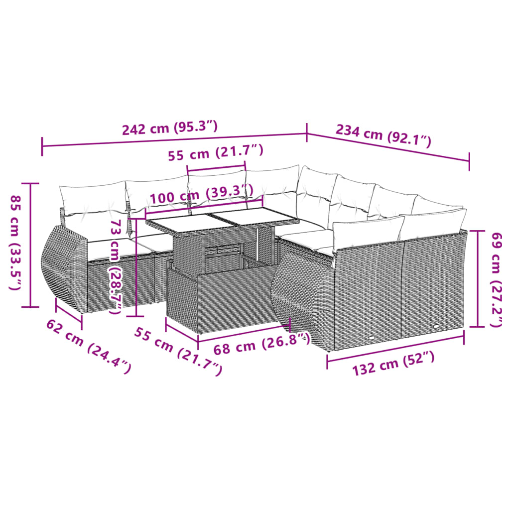 9-delige Loungeset met kussens poly rattan zwart is nu te koop bij PeponiXL, paradijselijk wonen!