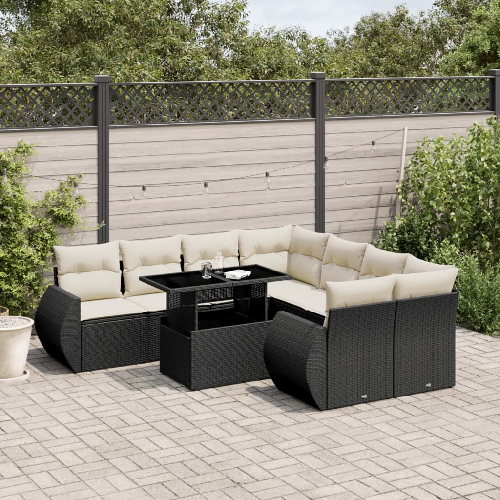 9-delige Loungeset met kussens poly rattan zwart is nu te koop bij PeponiXL, paradijselijk wonen!