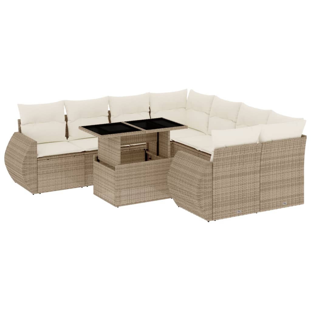 9-delige Loungeset met kussens poly rattan beige is nu te koop bij PeponiXL, paradijselijk wonen!