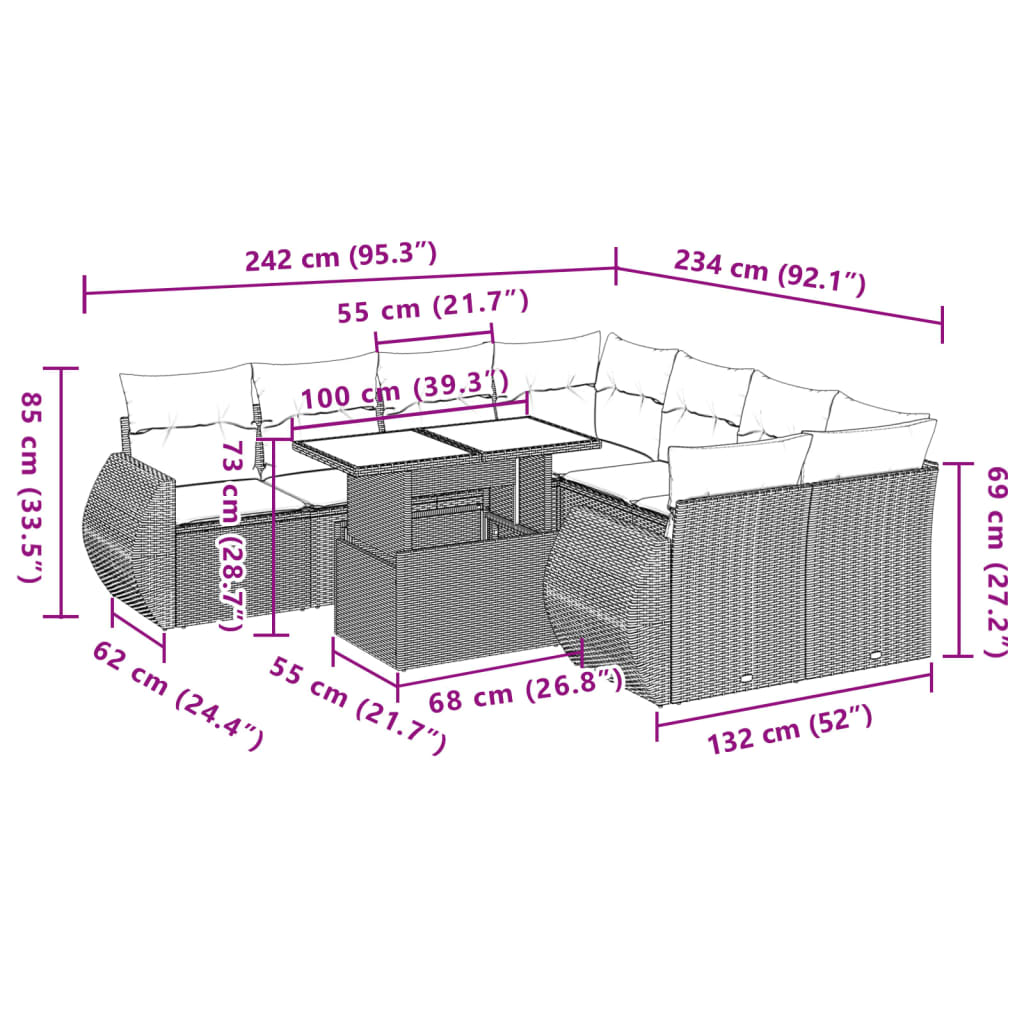 9-delige Loungeset met kussens poly rattan beige is nu te koop bij PeponiXL, paradijselijk wonen!