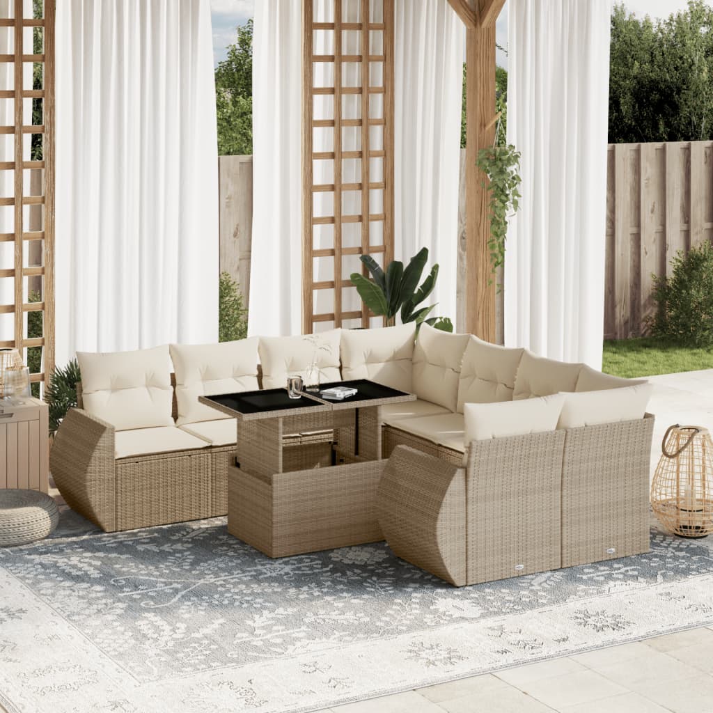 9-delige Loungeset met kussens poly rattan beige is nu te koop bij PeponiXL, paradijselijk wonen!