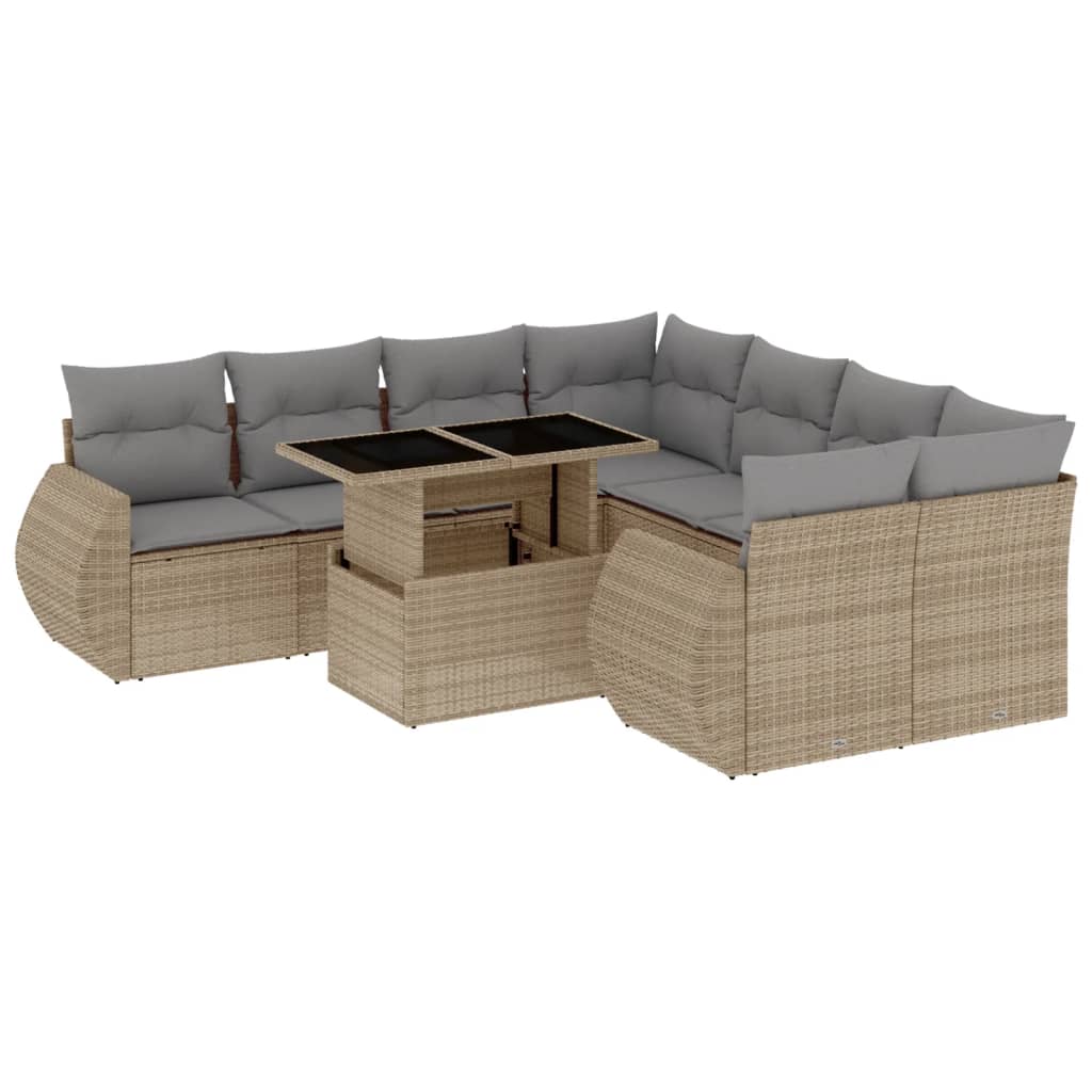 9-delige Loungeset met kussens poly rattan beige is nu te koop bij PeponiXL, paradijselijk wonen!