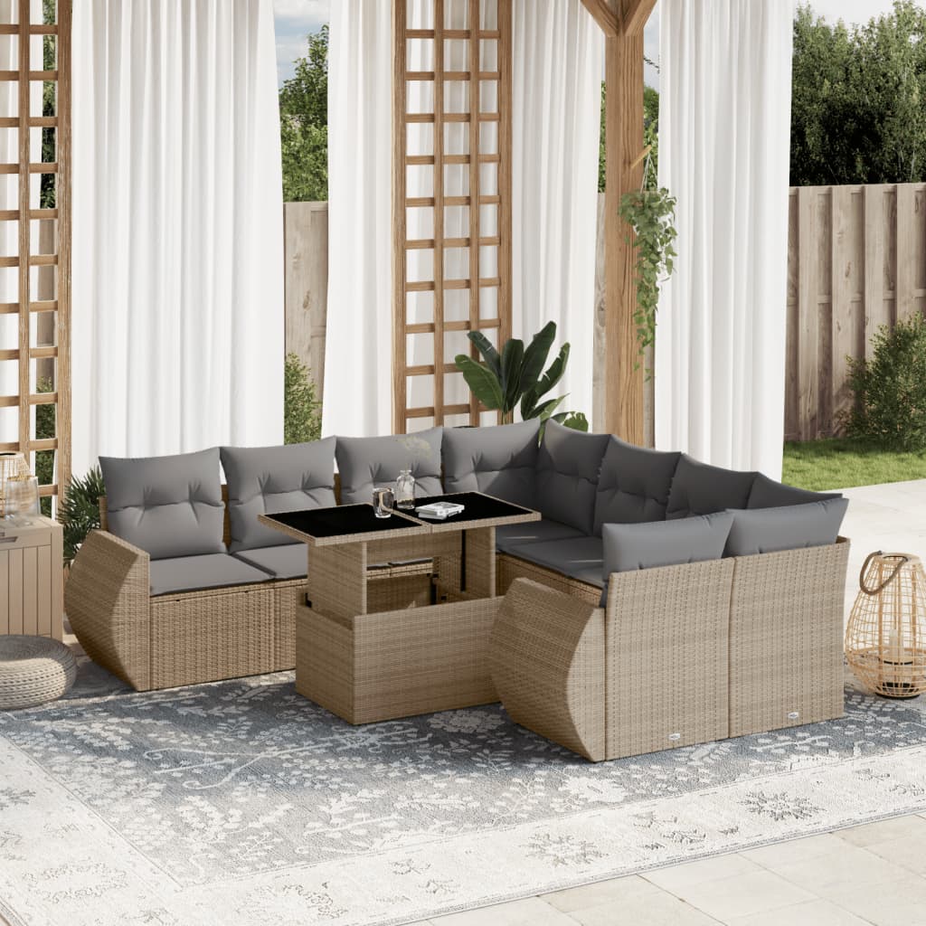 9-delige Loungeset met kussens poly rattan beige is nu te koop bij PeponiXL, paradijselijk wonen!