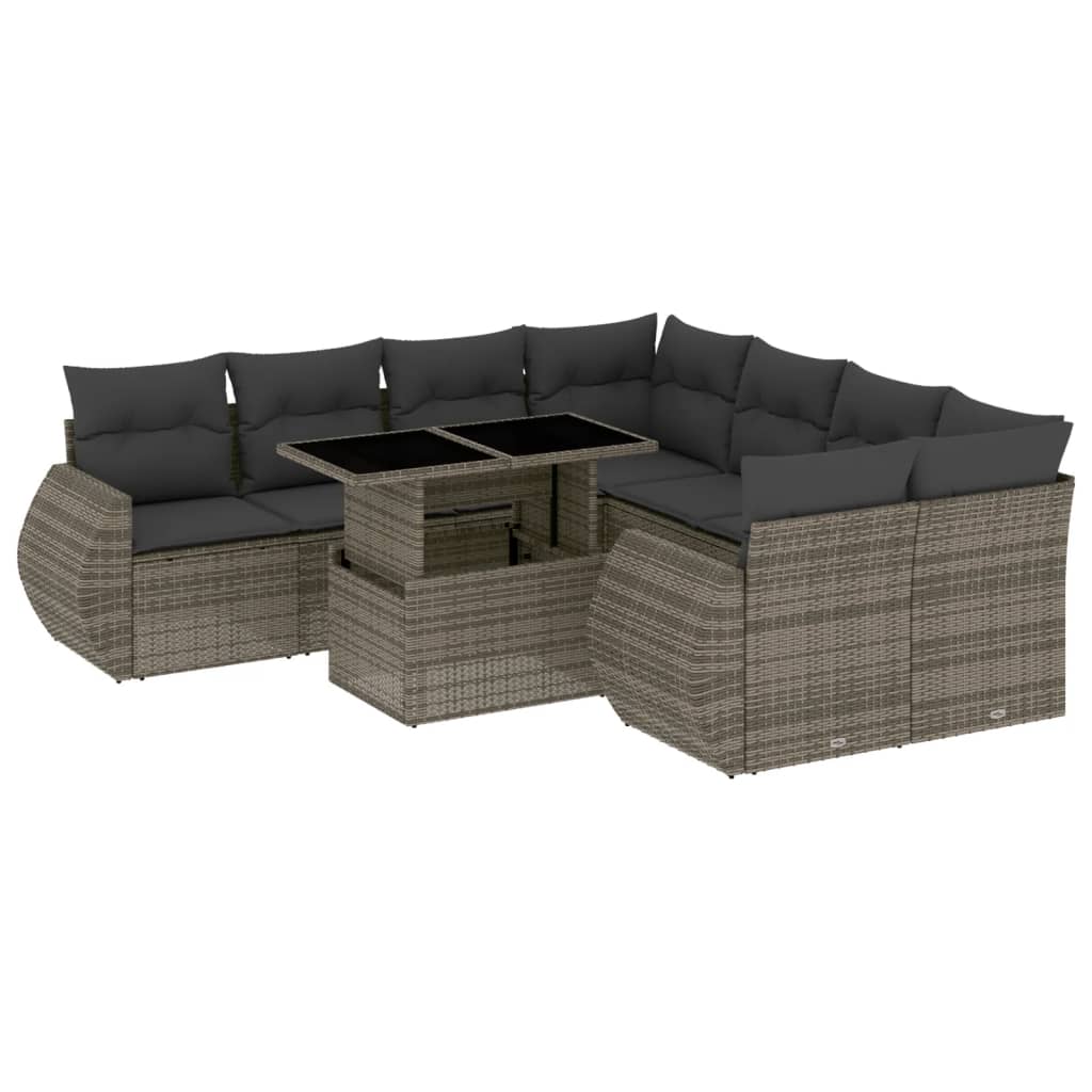 9-delige Loungeset met kussens poly rattan grijs is nu te koop bij PeponiXL, paradijselijk wonen!