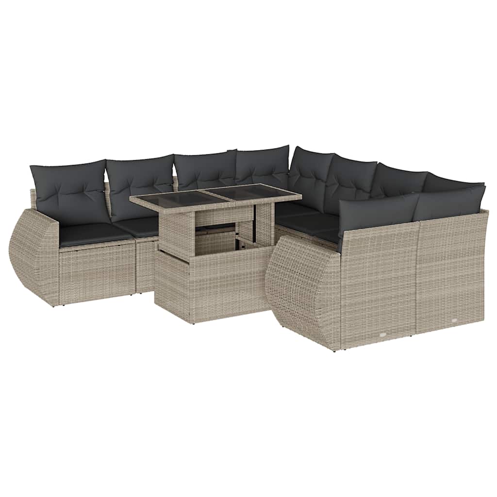 9-delige Loungeset met kussens poly rattan lichtgrijs is nu te koop bij PeponiXL, paradijselijk wonen!