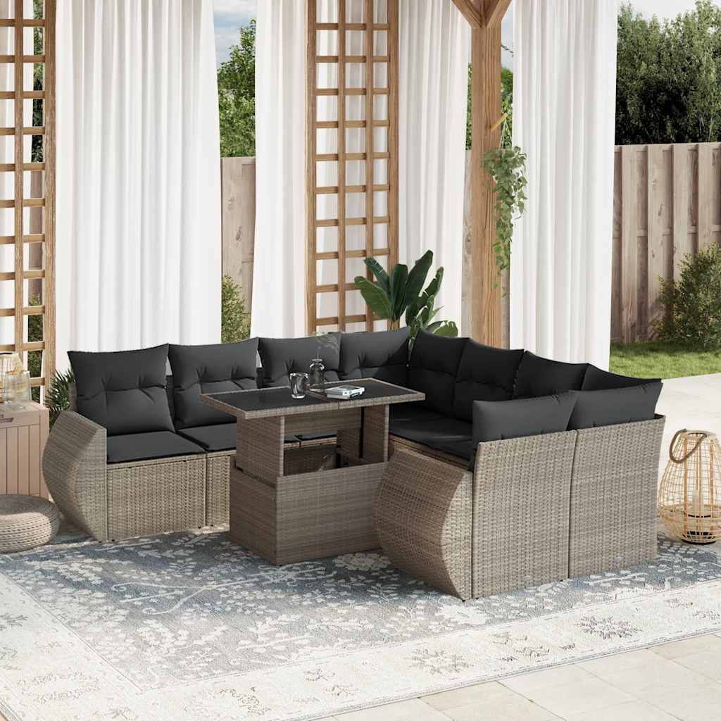 9-delige Loungeset met kussens poly rattan lichtgrijs is nu te koop bij PeponiXL, paradijselijk wonen!