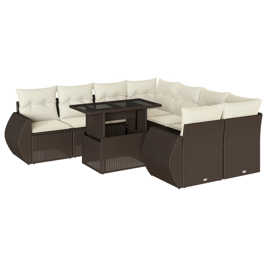 9-delige Loungeset met kussens poly rattan bruin is nu te koop bij PeponiXL, paradijselijk wonen!