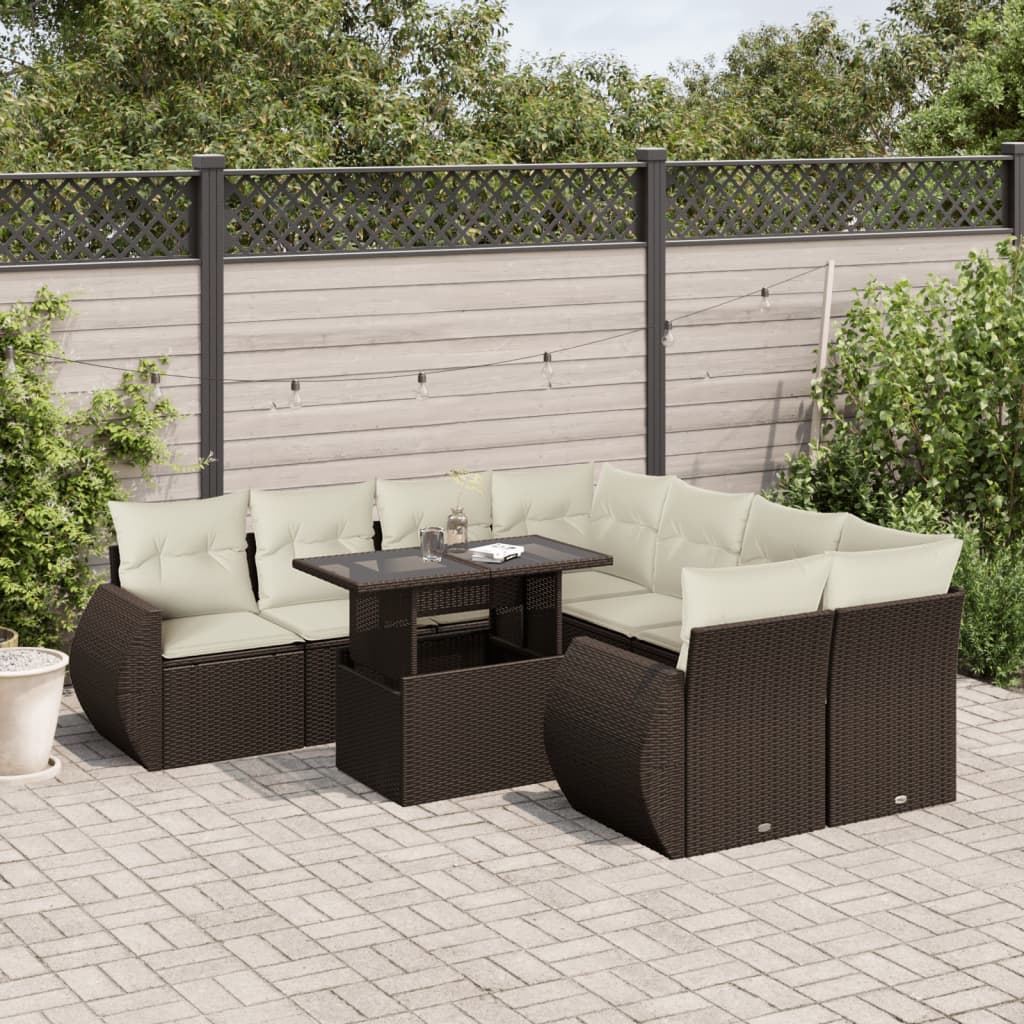 9-delige Loungeset met kussens poly rattan bruin is nu te koop bij PeponiXL, paradijselijk wonen!