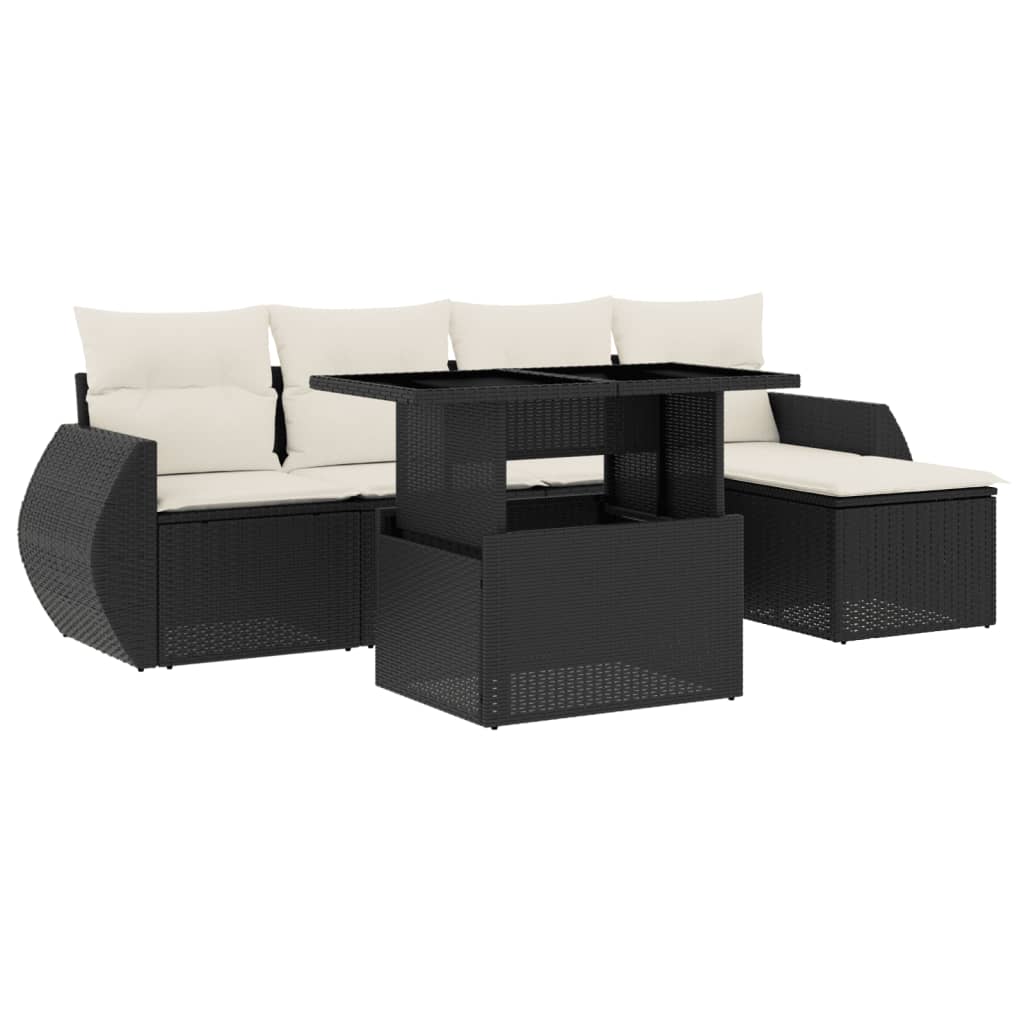 6-delige Loungeset met kussens poly rattan zwart is nu te koop bij PeponiXL, paradijselijk wonen!