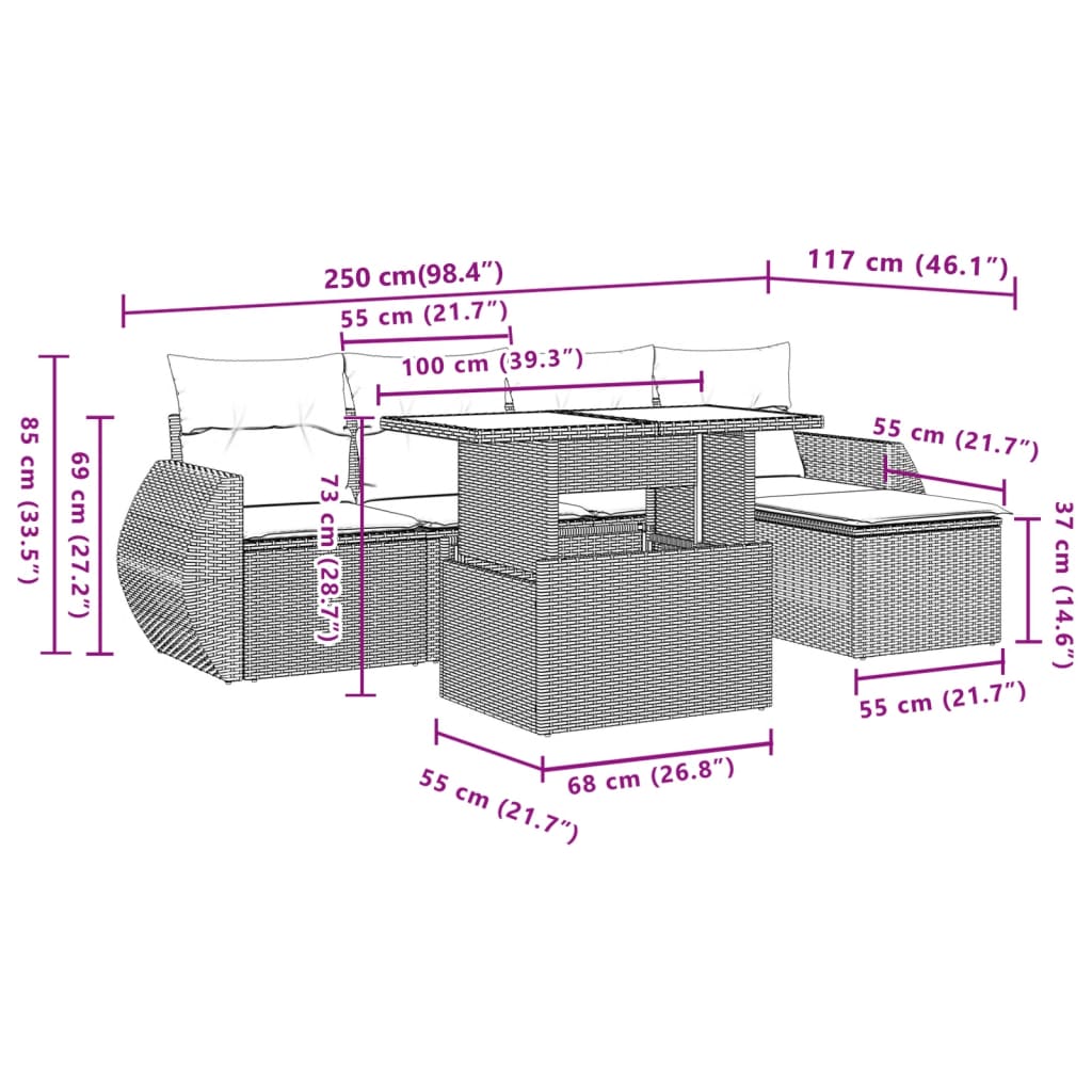 6-delige Loungeset met kussens poly rattan zwart is nu te koop bij PeponiXL, paradijselijk wonen!