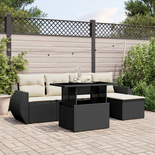 6-delige Loungeset met kussens poly rattan zwart is nu te koop bij PeponiXL, paradijselijk wonen!