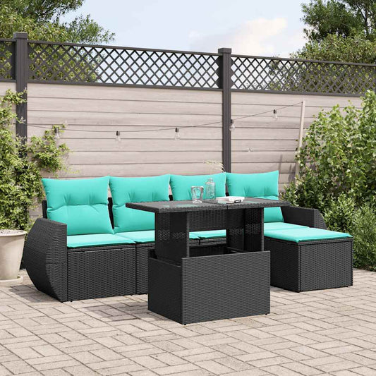 6-delige tuinbankset met kussens van zwart polyrotan is nu te koop bij PeponiXL, paradijselijk wonen!