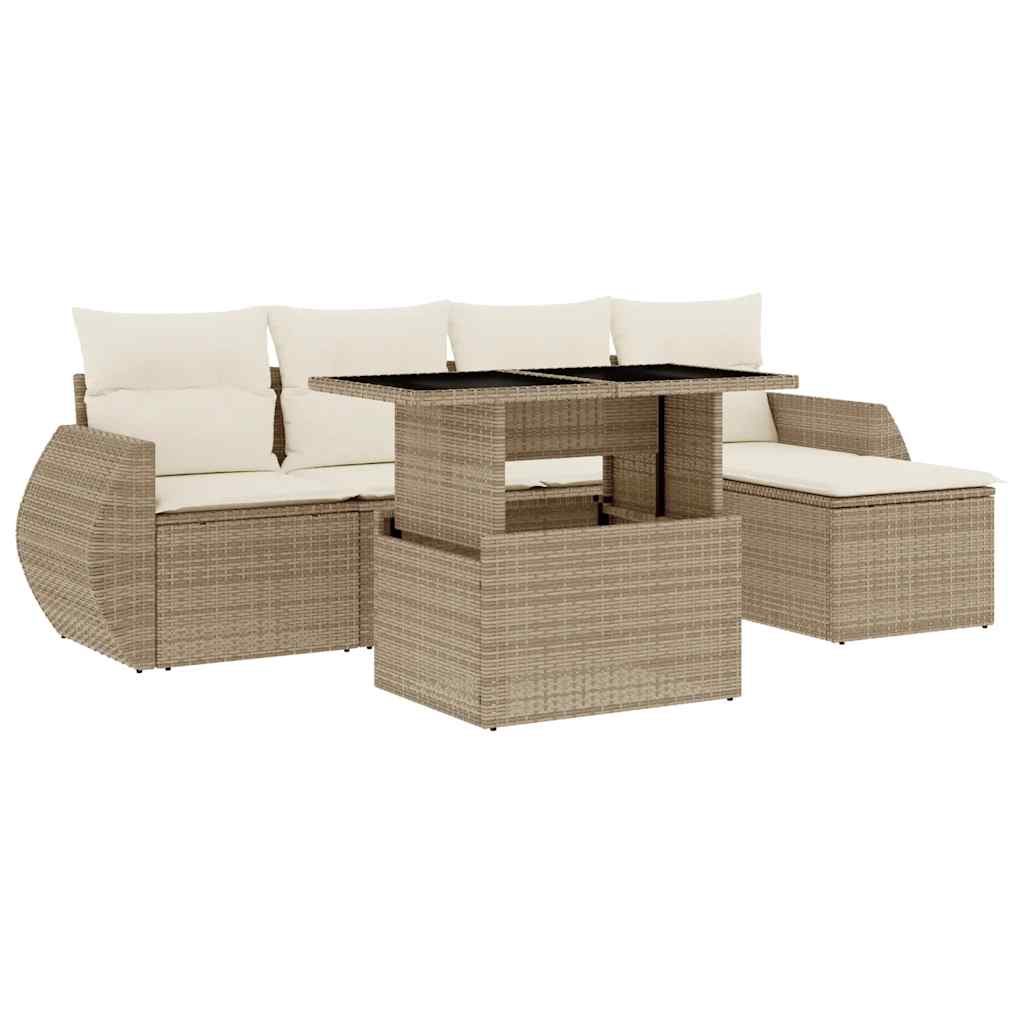 6-delige Loungeset met kussens poly rattan beige is nu te koop bij PeponiXL, paradijselijk wonen!
