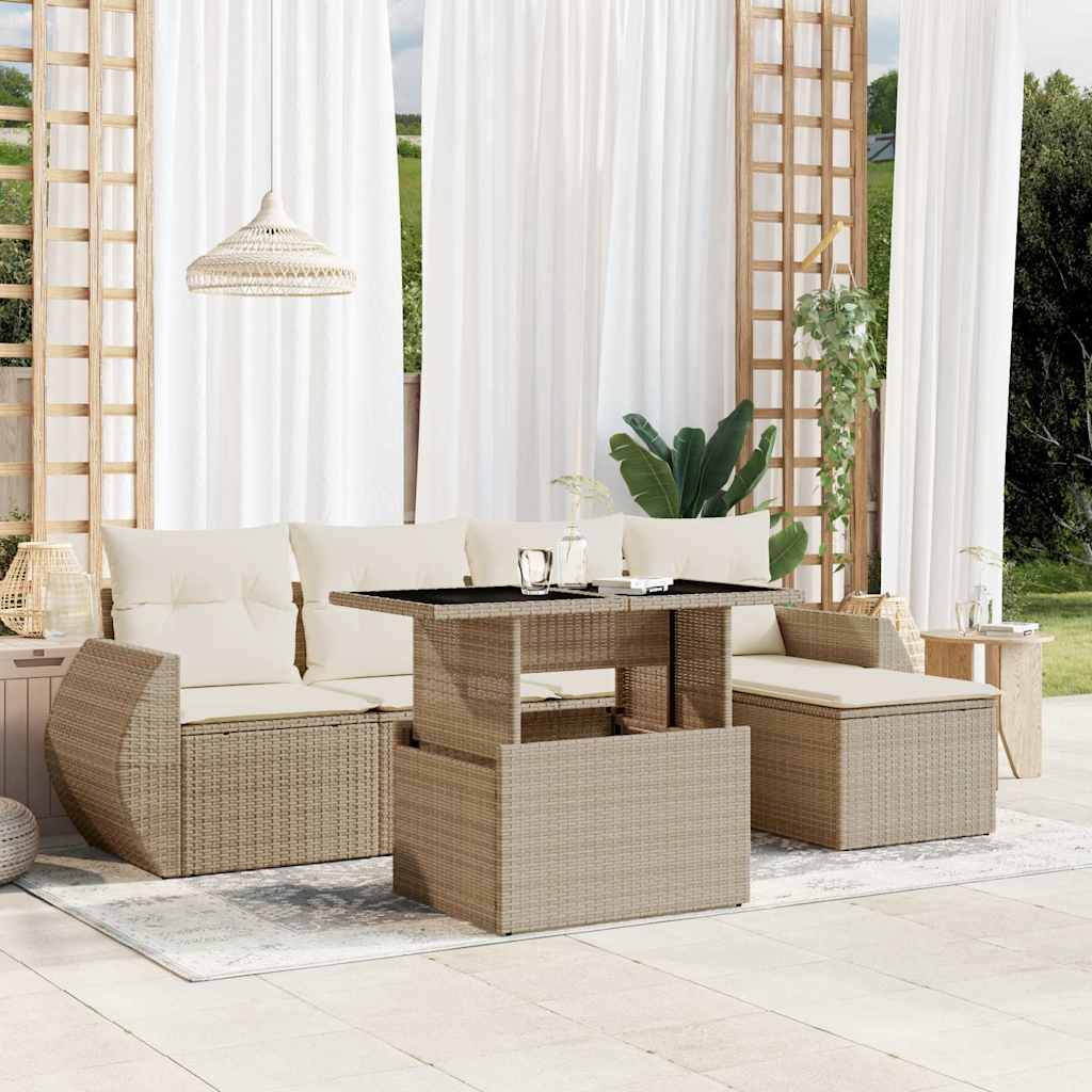 6-delige Loungeset met kussens poly rattan beige is nu te koop bij PeponiXL, paradijselijk wonen!