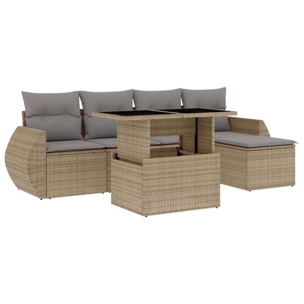 6-delige Loungeset met kussens poly rattan beige is nu te koop bij PeponiXL, paradijselijk wonen!