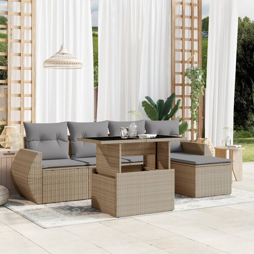 6-delige Loungeset met kussens poly rattan beige is nu te koop bij PeponiXL, paradijselijk wonen!