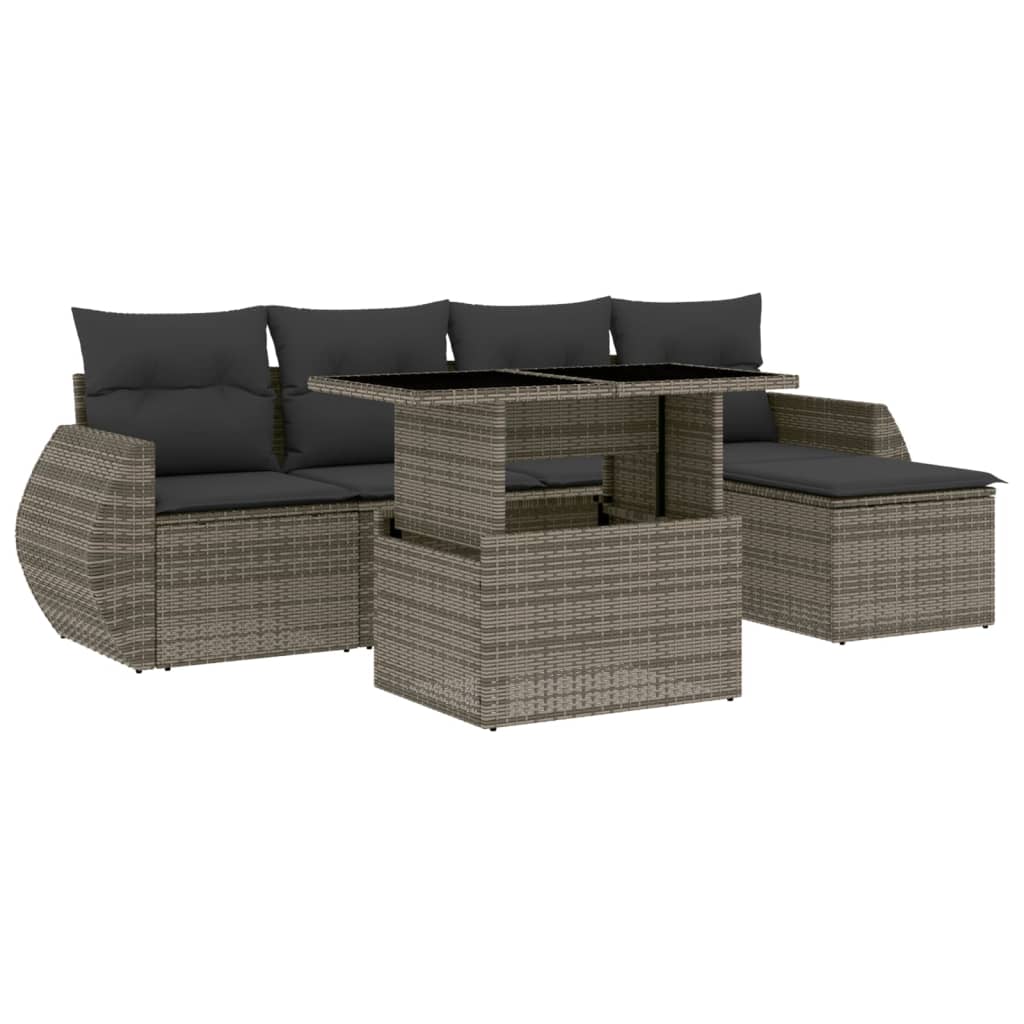 6-delige Loungeset met kussens poly rattan grijs is nu te koop bij PeponiXL, paradijselijk wonen!