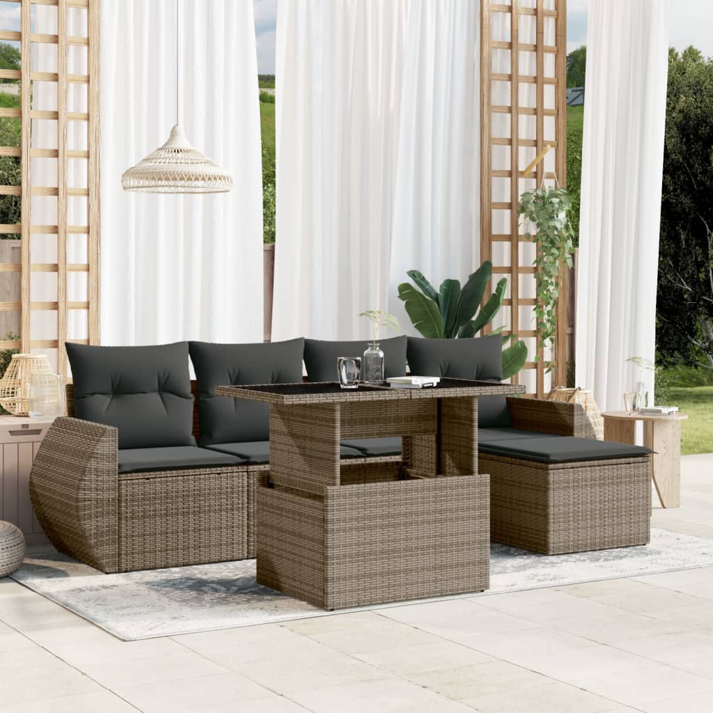 6-delige Loungeset met kussens poly rattan grijs is nu te koop bij PeponiXL, paradijselijk wonen!
