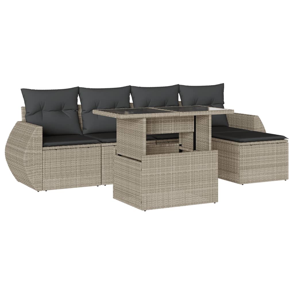 6-delige Loungeset met kussens poly rattan lichtgrijs is nu te koop bij PeponiXL, paradijselijk wonen!