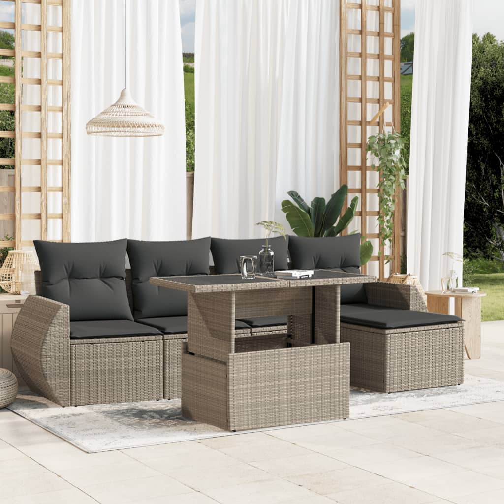 6-delige Loungeset met kussens poly rattan lichtgrijs is nu te koop bij PeponiXL, paradijselijk wonen!
