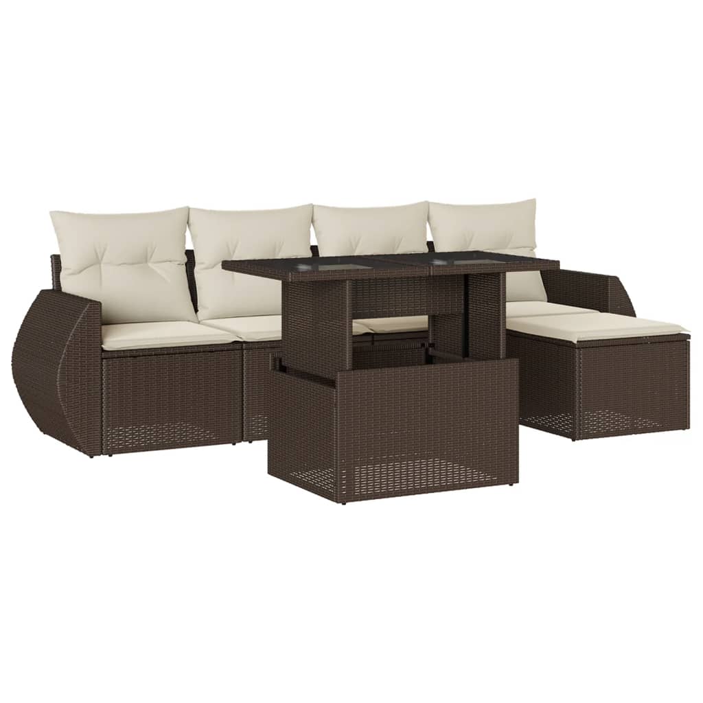 6-delige Loungeset met kussens poly rattan bruin is nu te koop bij PeponiXL, paradijselijk wonen!