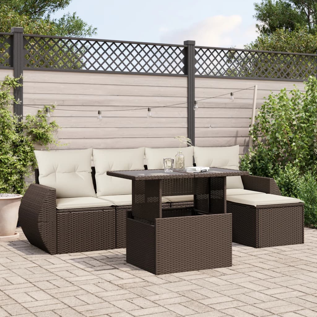 6-delige Loungeset met kussens poly rattan bruin is nu te koop bij PeponiXL, paradijselijk wonen!