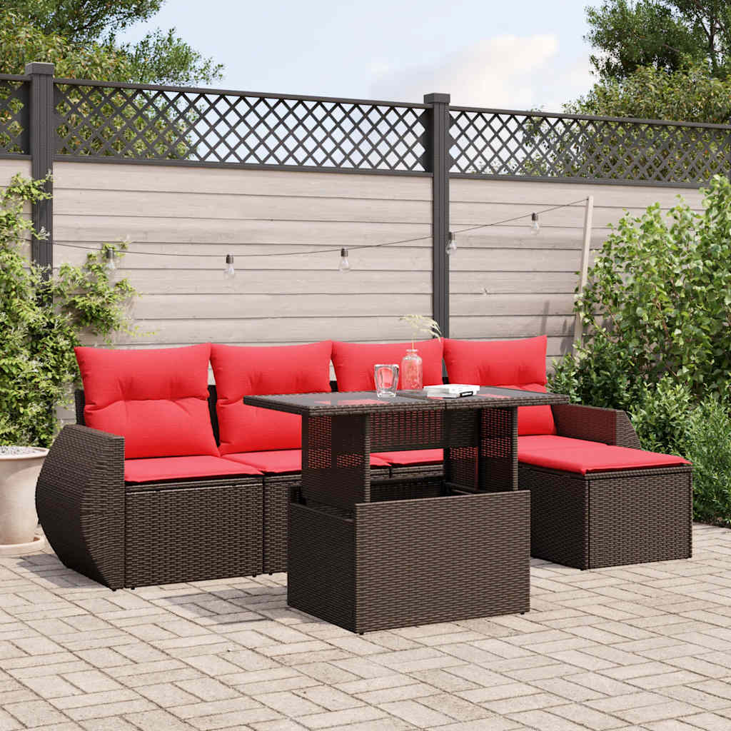 6-delige tuinbankset met kussens, bruin polyrotan is nu te koop bij PeponiXL, paradijselijk wonen!