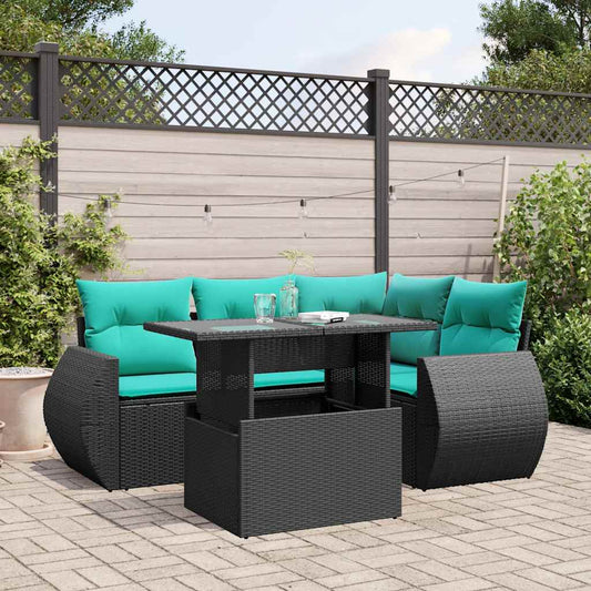 5-delige tuinbankset met kussens van zwart polyrotan is nu te koop bij PeponiXL, paradijselijk wonen!