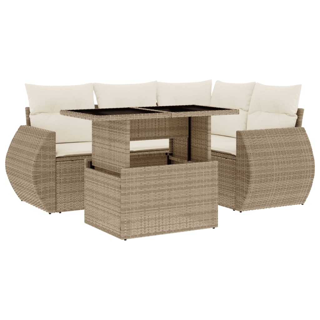 5-delige Loungeset met kussens poly rattan beige is nu te koop bij PeponiXL, paradijselijk wonen!