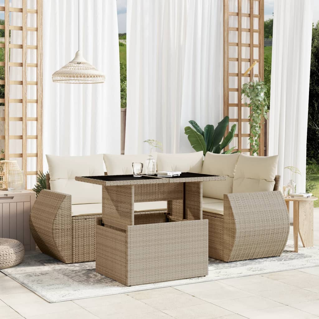 5-delige Loungeset met kussens poly rattan beige is nu te koop bij PeponiXL, paradijselijk wonen!