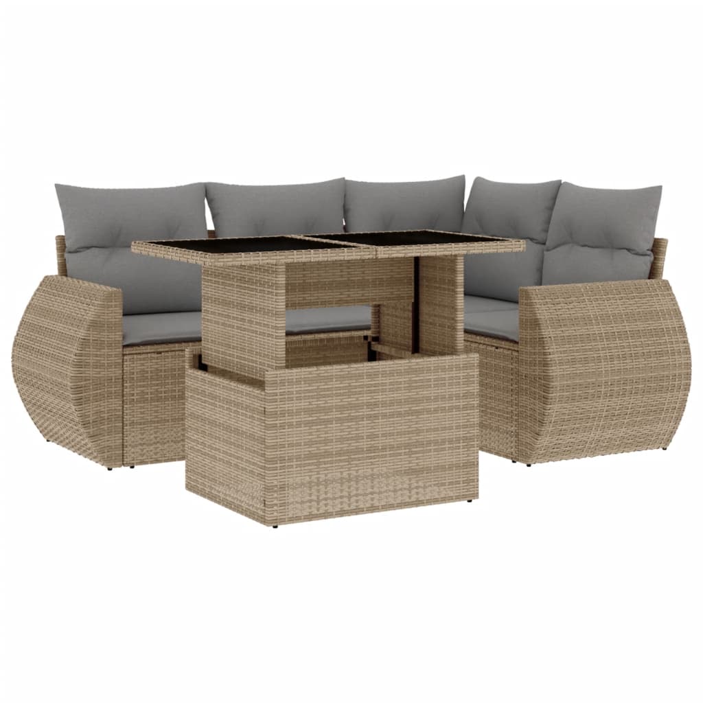 5-delige Loungeset met kussens poly rattan beige is nu te koop bij PeponiXL, paradijselijk wonen!