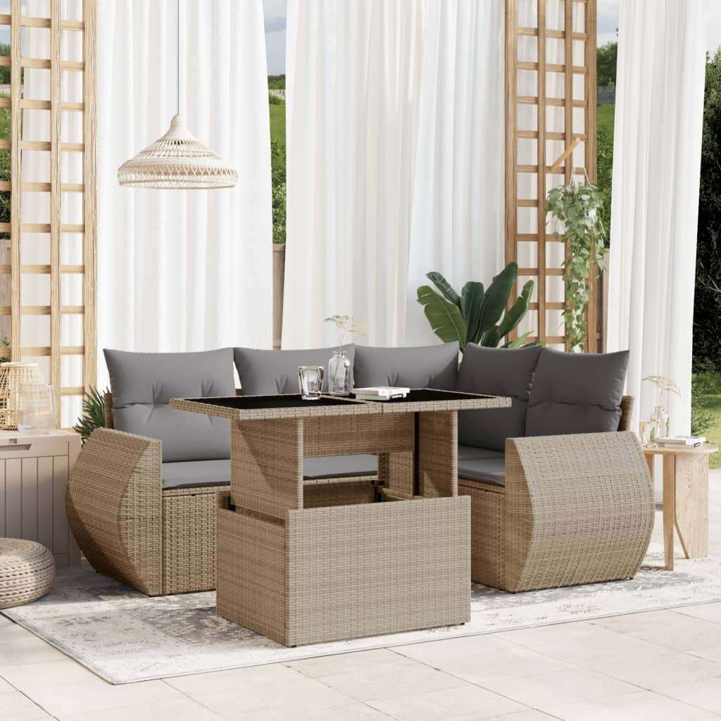5-delige Loungeset met kussens poly rattan beige is nu te koop bij PeponiXL, paradijselijk wonen!