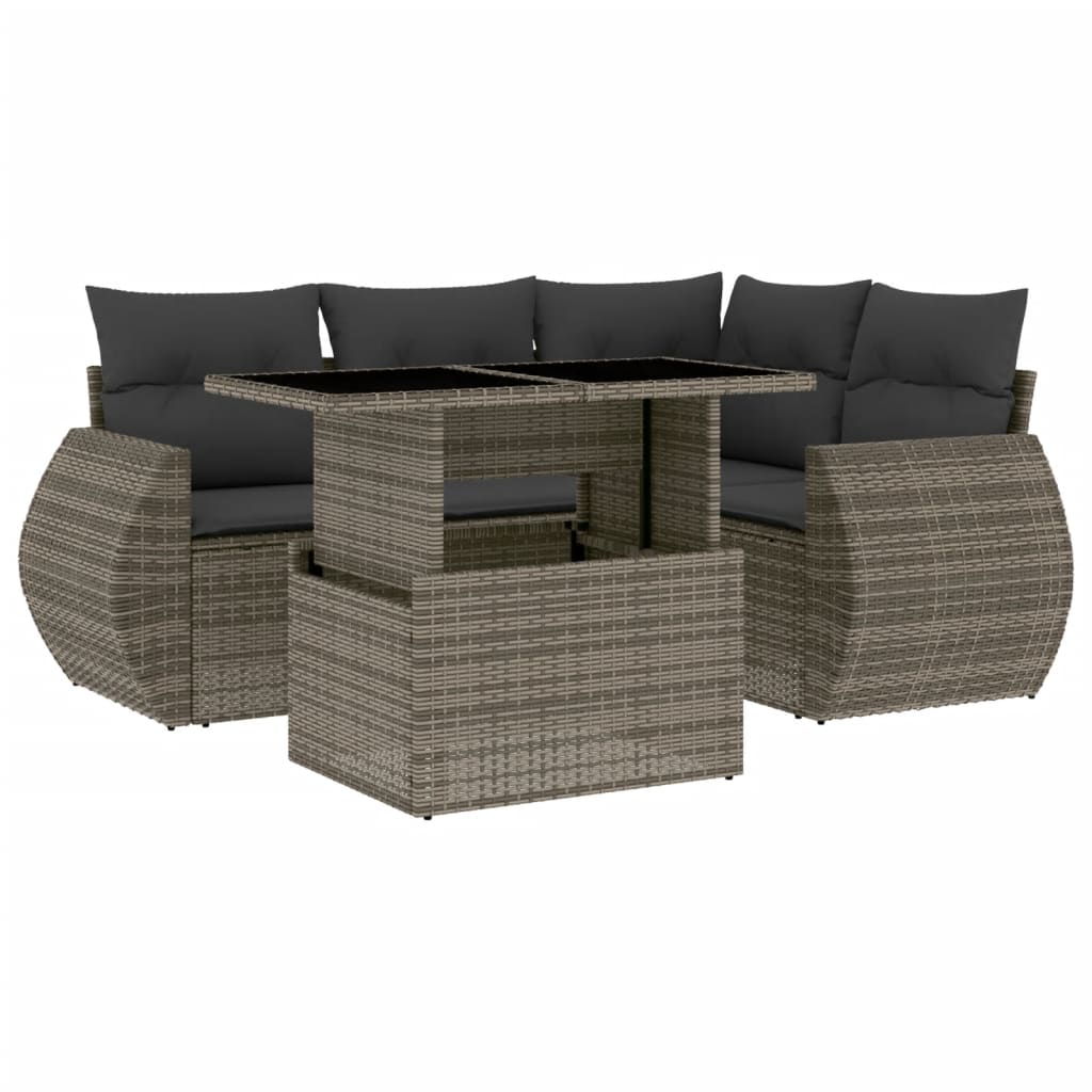 5-delige Loungeset met kussens poly rattan grijs is nu te koop bij PeponiXL, paradijselijk wonen!