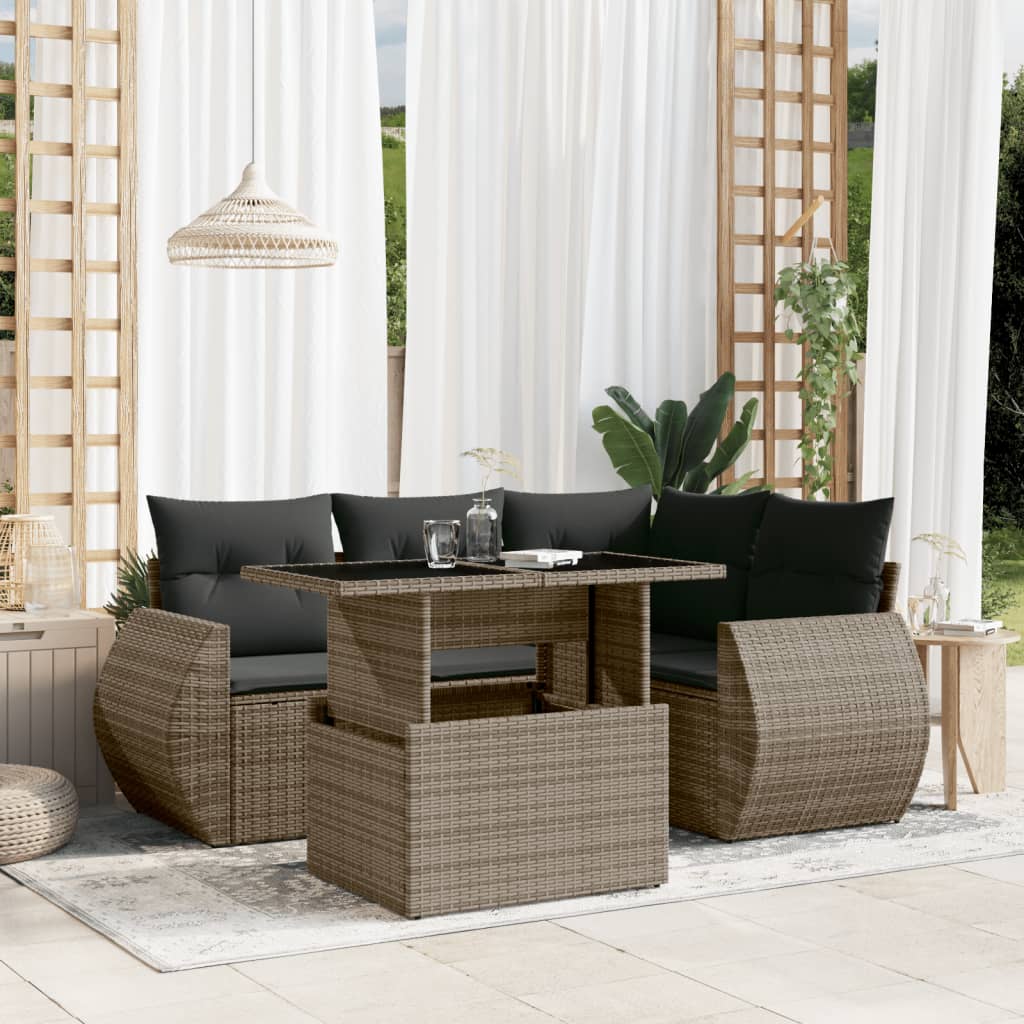 5-delige Loungeset met kussens poly rattan grijs is nu te koop bij PeponiXL, paradijselijk wonen!