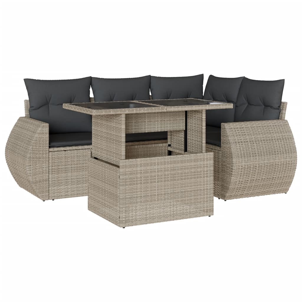 5-delige Loungeset met kussens poly rattan lichtgrijs is nu te koop bij PeponiXL, paradijselijk wonen!