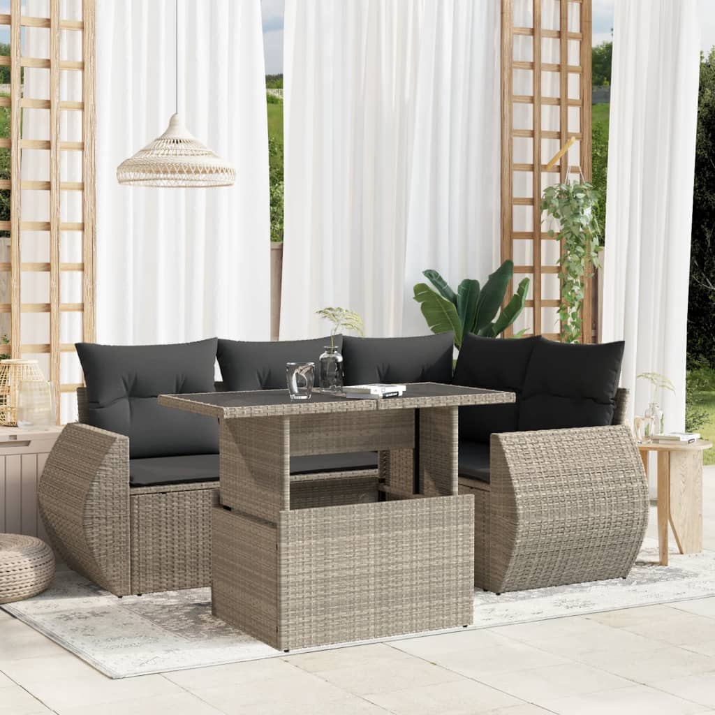 5-delige Loungeset met kussens poly rattan lichtgrijs is nu te koop bij PeponiXL, paradijselijk wonen!