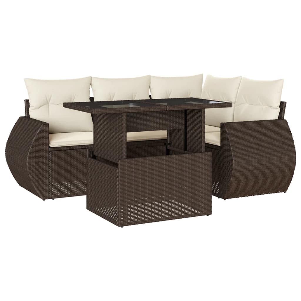 5-delige Loungeset met kussens poly rattan bruin is nu te koop bij PeponiXL, paradijselijk wonen!