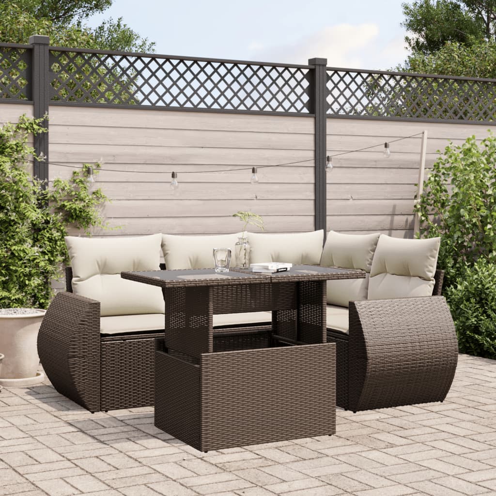 5-delige Loungeset met kussens poly rattan bruin is nu te koop bij PeponiXL, paradijselijk wonen!