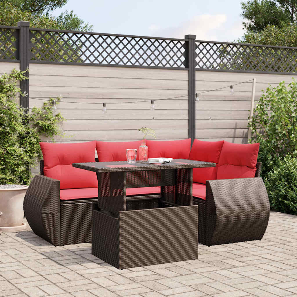 5-delige tuinbankset met kussens, bruin polyrotan is nu te koop bij PeponiXL, paradijselijk wonen!