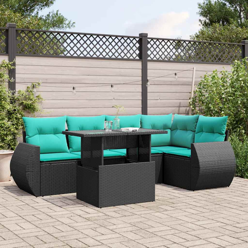 6-delige tuinbankset met kussens van zwart polyrotan is nu te koop bij PeponiXL, paradijselijk wonen!