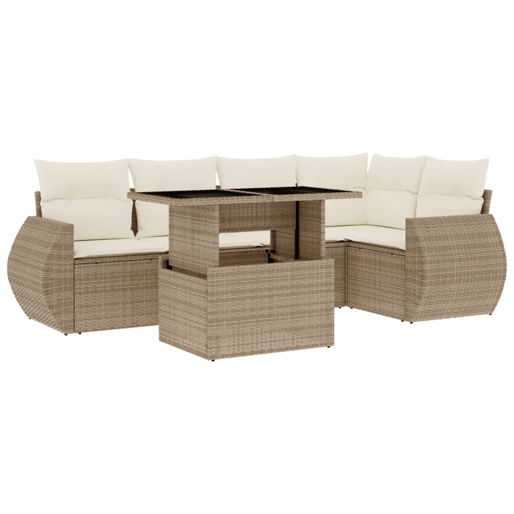 6-delige Loungeset met kussens poly rattan beige is nu te koop bij PeponiXL, paradijselijk wonen!