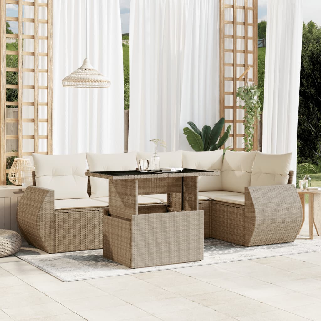 6-delige Loungeset met kussens poly rattan beige is nu te koop bij PeponiXL, paradijselijk wonen!