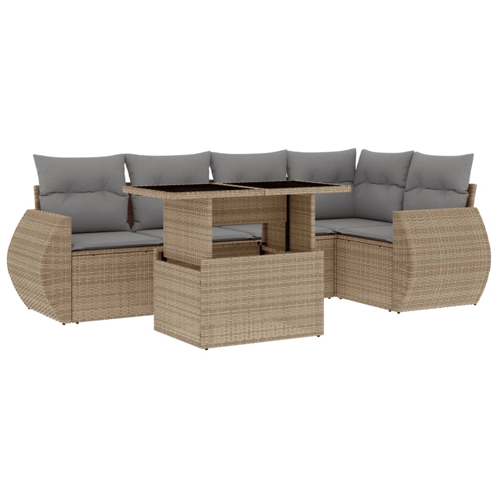6-delige Loungeset met kussens poly rattan beige is nu te koop bij PeponiXL, paradijselijk wonen!