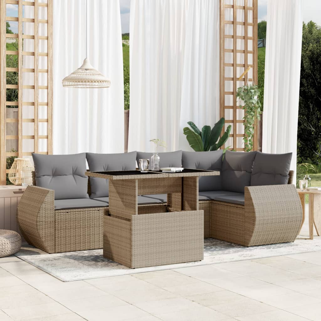 6-delige Loungeset met kussens poly rattan beige is nu te koop bij PeponiXL, paradijselijk wonen!