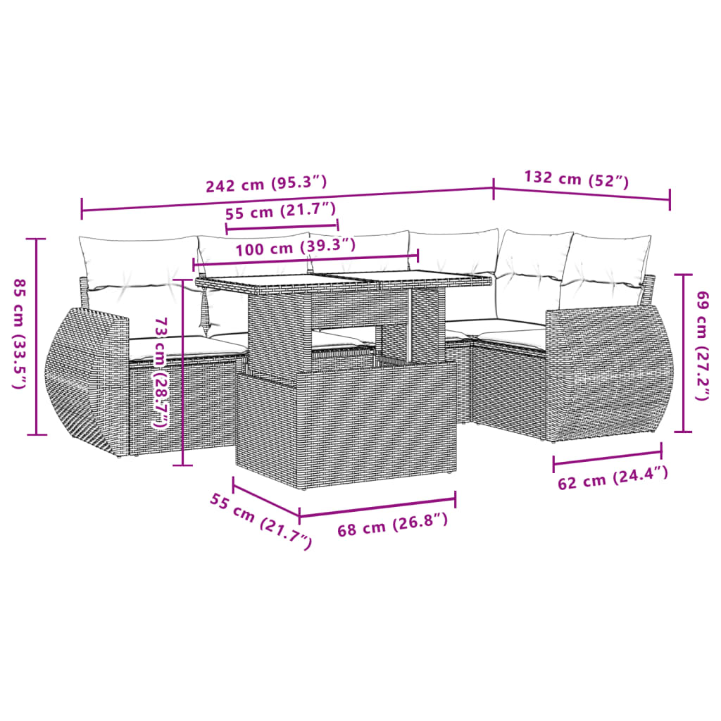6-delige Loungeset met kussens poly rattan grijs is nu te koop bij PeponiXL, paradijselijk wonen!